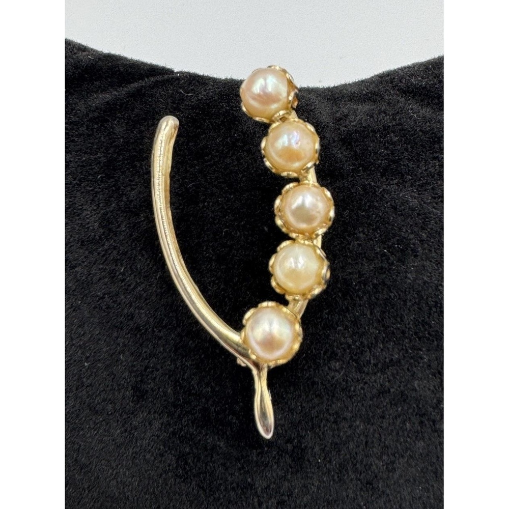 Vintage Gold Tone Pearls Lucky Wishbone Brooch Pin Costume Jewelry
